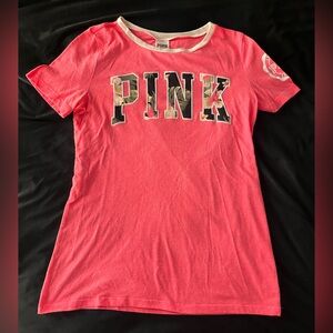 Victoria's Secret Pink Tee with Floral Accents